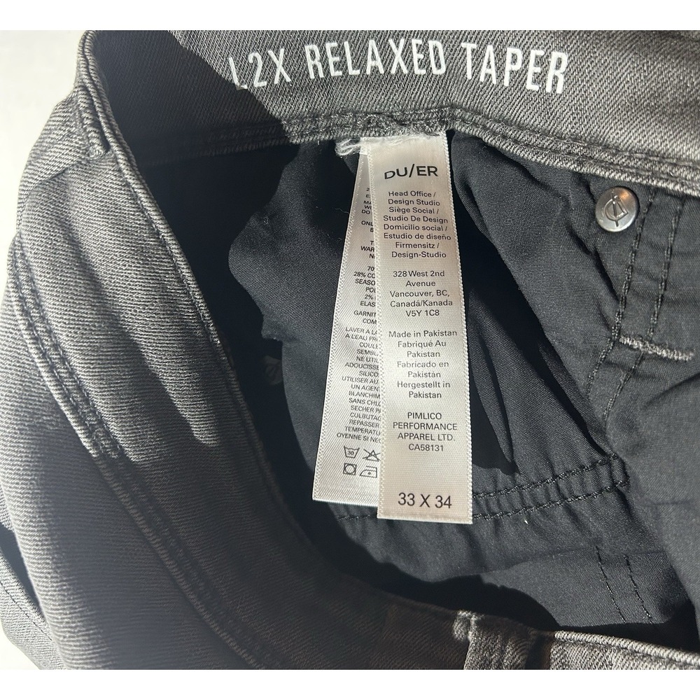 DU/ER Jeans Mens Size 33x34 Grey Denim L2X Relaxed Taper 5-Pocket Stretch EUC - Picture 10 of 11